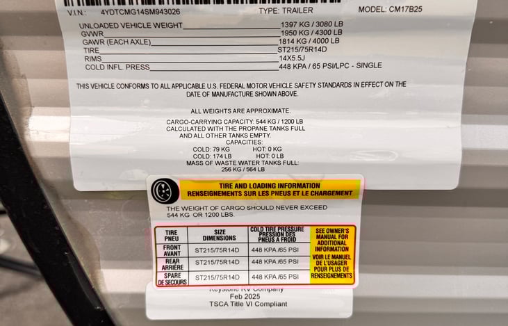 2025 Coleman 17B - Build Info