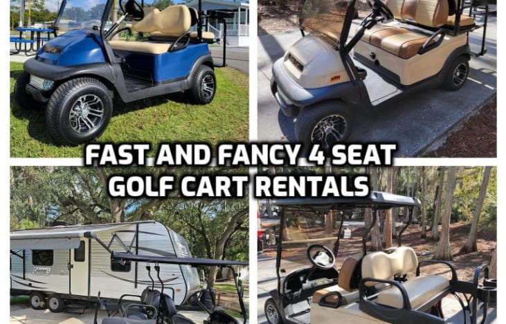 WE COORDINATE DELIVERY OF LATE MODEL 4 SEAT GOLF CARTS, THEY HAVE NEW BATTERIES, FANCY WHEELS, LED LIGHTS,ARMREST/CUP HOLDERS FOR THE BACK SEATS,USB CHARGING PORTS ECT.