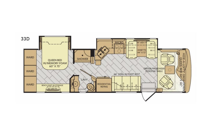 Representative floor plan provided by a trusted RVshare partner.