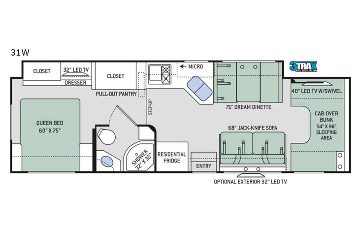 Representative floor plan provided by a trusted RVshare partner.