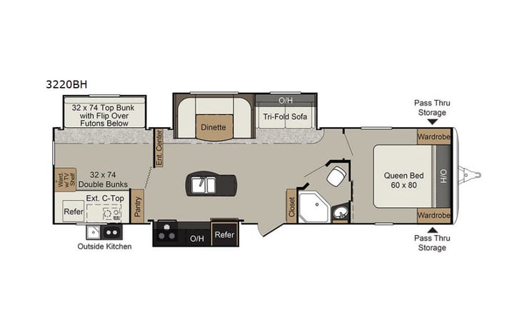 Representative floor plan provided by a trusted RVshare partner.