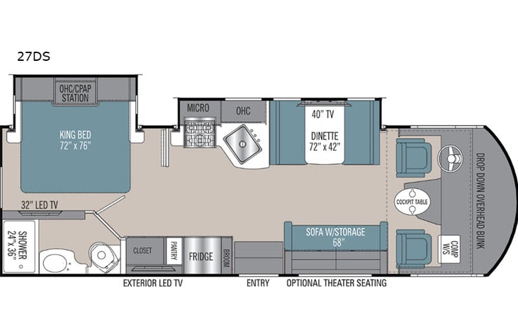 Representative floor plan provided by a trusted RVshare partner.