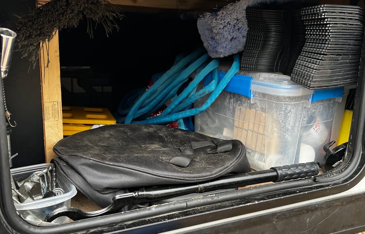 Under RV EVERYTHING you need storage area; hoses, filters, extra parts, black/grey water clean items, tool box, brooms, power adapters, etc