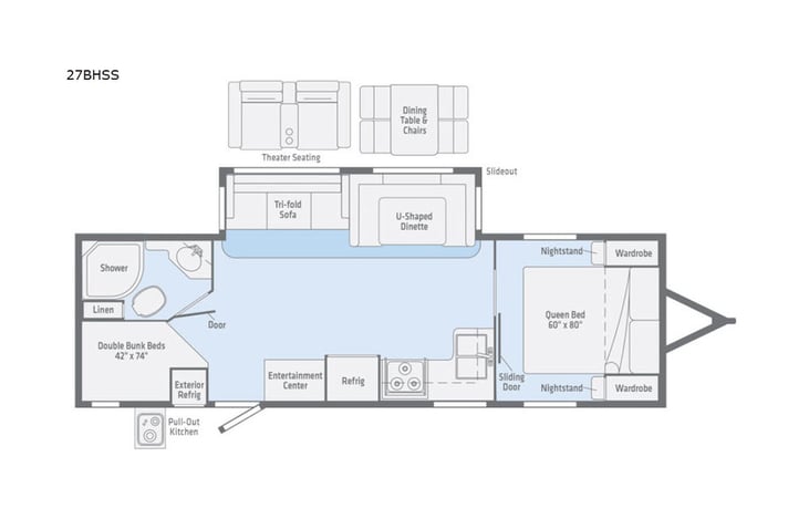 Representative floor plan provided by a trusted RVshare partner.