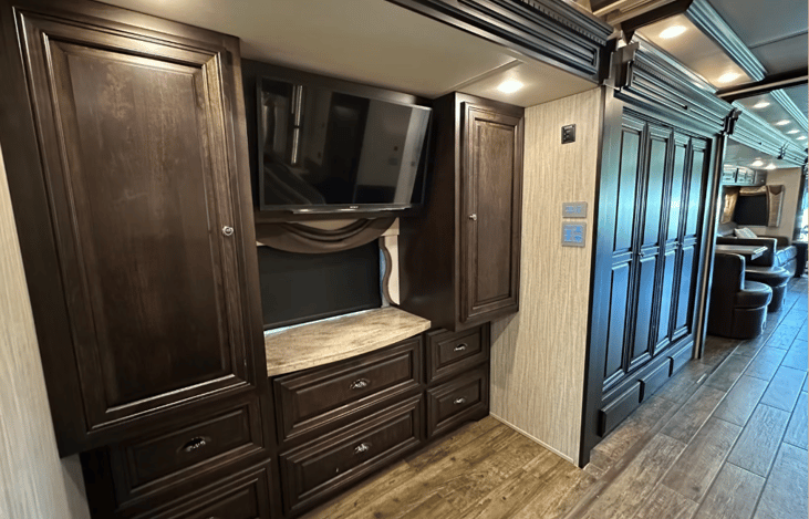 storage and tv in bedroom