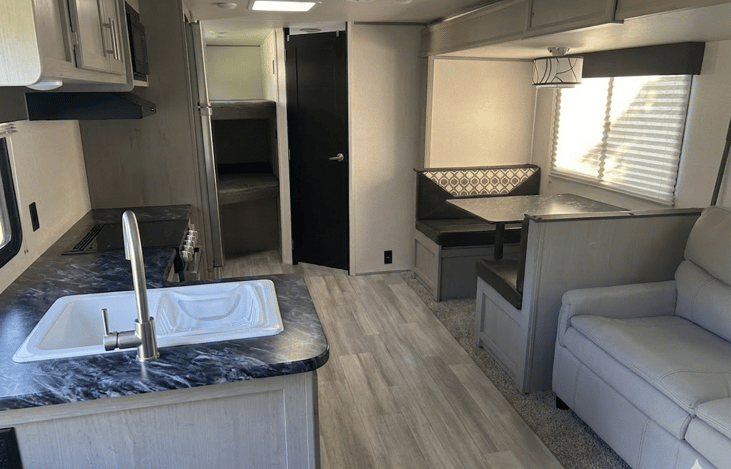 couch and table turn into beds