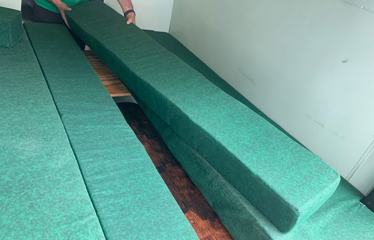 To convert to bed - place mattress backs in middle aligned to front - tight fit - squeeze down