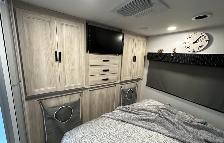 2 hang closets and drawer space in private bedroom