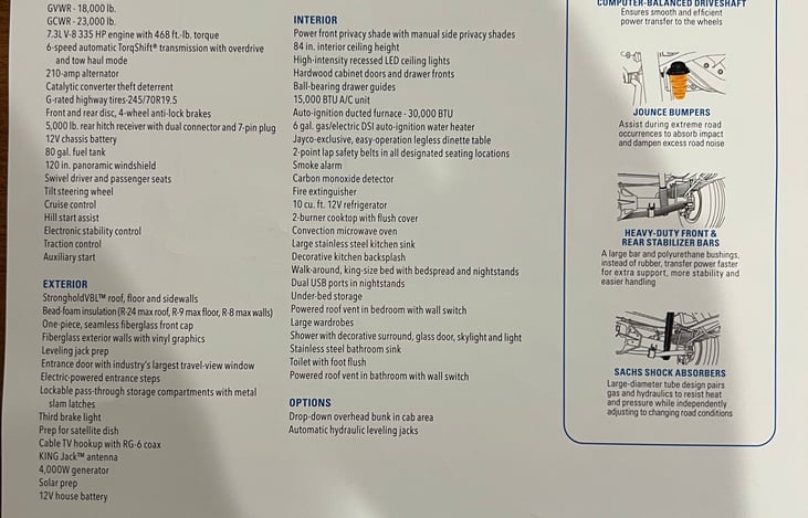Specs on your coach for your reference.