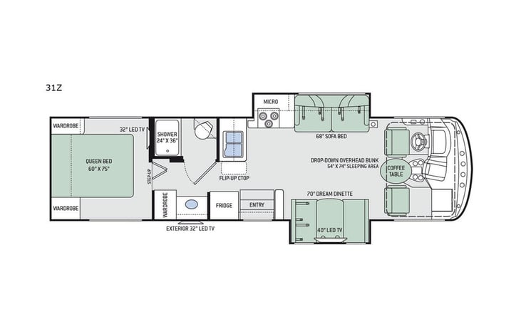 Representative floor plan provided by a trusted RVshare partner.