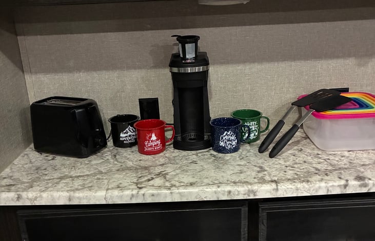 Camping necessities! We will leave a basket of coffee pods should you forget yours! 😊
