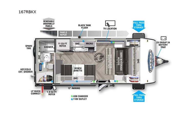 Representative floor plan provided by a trusted RVshare partner.