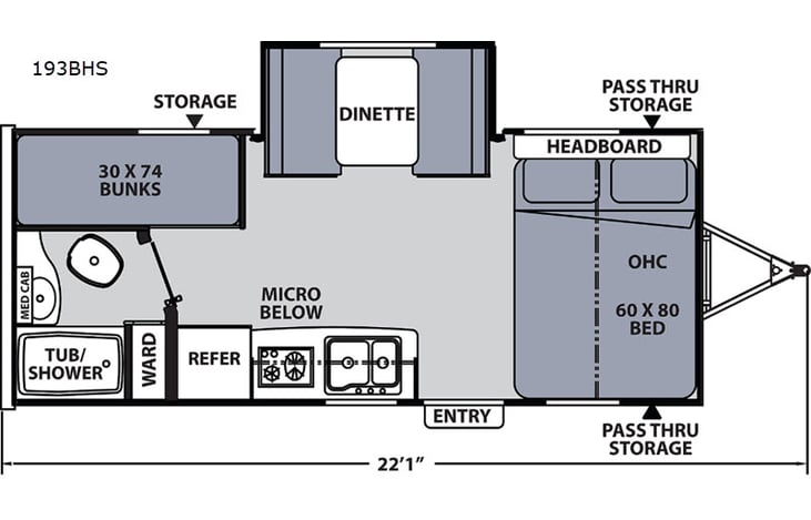 Representative floor plan provided by a trusted RVshare partner.