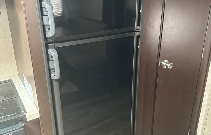 refrigerator/freezer and pantry door