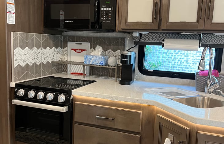 microwave, oven, stove