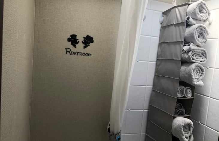 For toilet use, easily slide the cubby into the shower and still no loss of storage space.