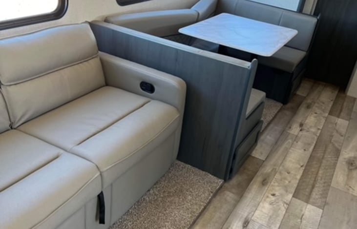 Recliners fold down to a bed as well as the dinette turning into a bed.