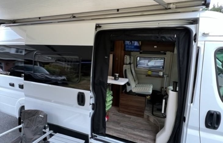 Covered porch with light.