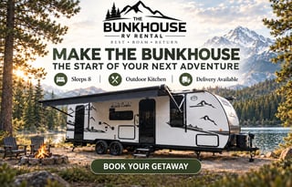 Bunkhouse RV Rental | Sleeps 8 | Outdoor Kitchen