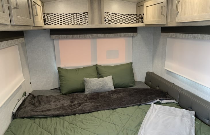 Queen Bed with dinette table removed.