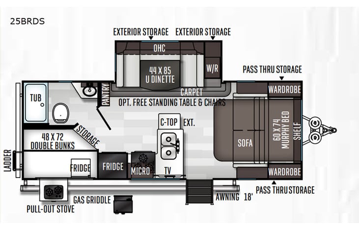 Representative floor plan provided by a trusted RVshare partner.