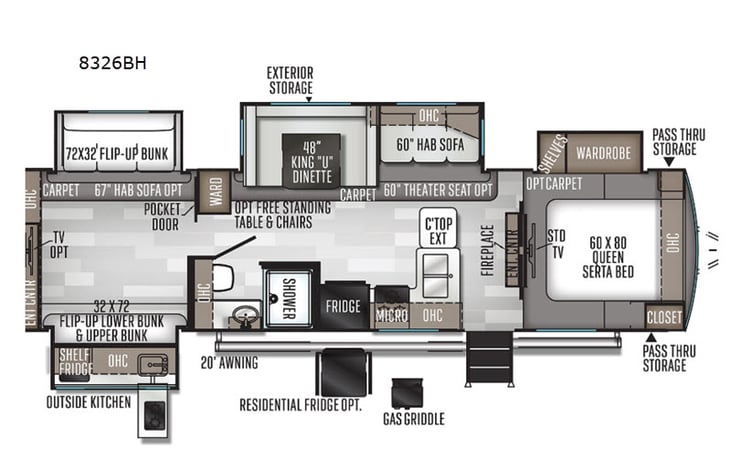 Representative floor plan provided by a trusted RVshare partner.
