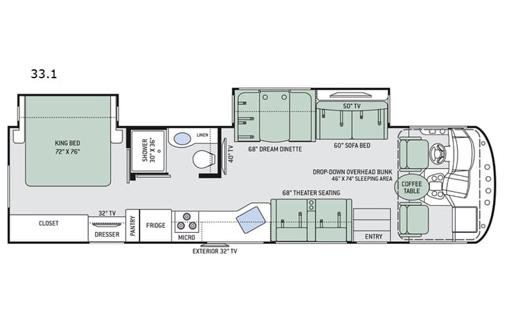Representative floor plan provided by a trusted RVshare partner.