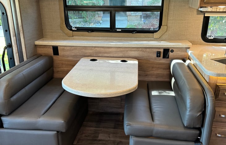 Seating for four.  Also turns into a bed big enough for a child, or two toddlers.