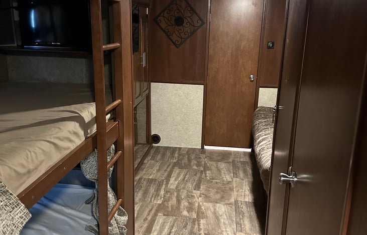 bunk beds, master bed and master bath