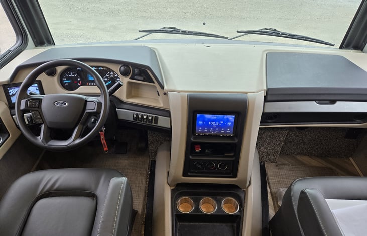 View of RV driver and passenger's seating