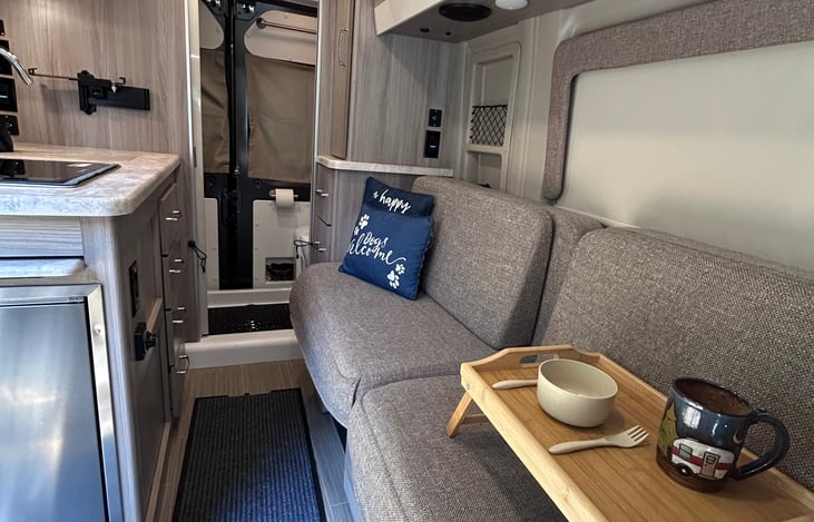 View of cabin from front seats (front seats swivel)