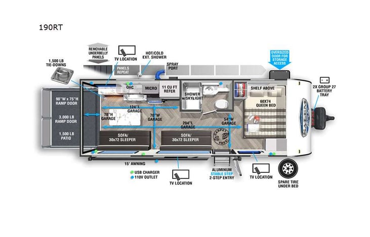 Representative floor plan provided by a trusted RVshare partner.