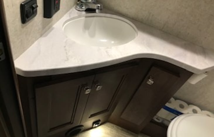 Great counter space in bathroom