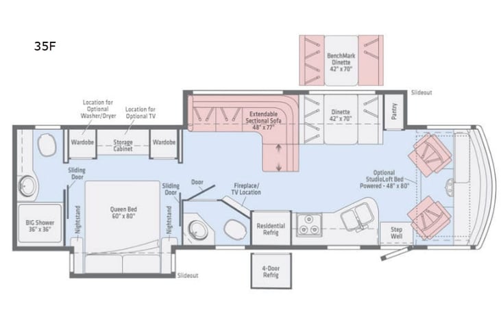 Representative floor plan provided by a trusted RVshare partner.