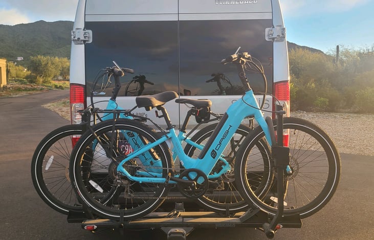 Set of electric bikes available to rent.