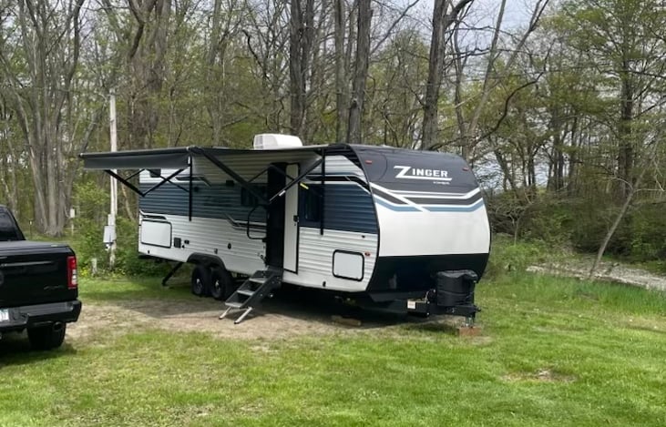 The Roaming Retreat with awning out, before setting up outdoor space.