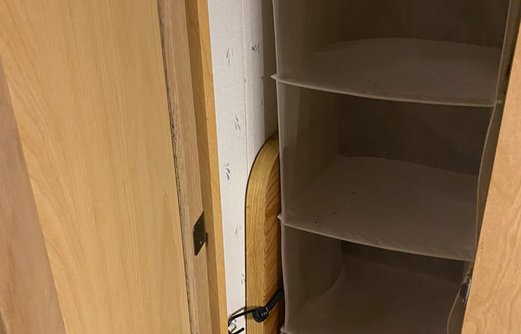 A second closet comes with an easily removable organizer so you can organize your clothes any way you would like.