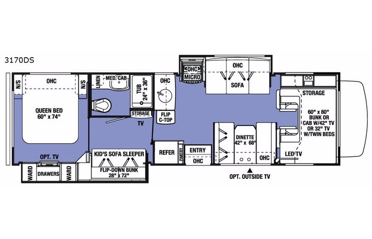 Representative floor plan provided by a trusted RVshare partner.