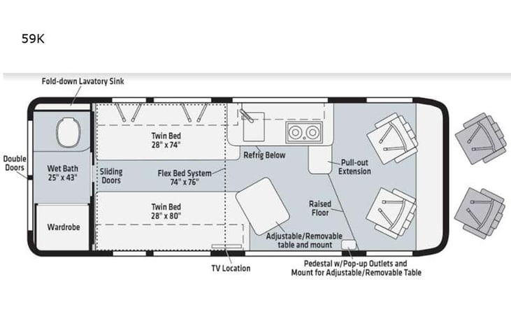 Representative floor plan provided by a trusted RVshare partner.