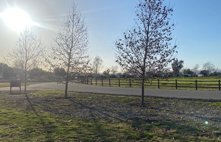 The fence to the right acts as a corral ... keeps kids contained and entertained!  dirt jumps , open area for flying kites or playing with remote control cars!