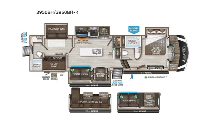 Representative floor plan provided by a trusted RVshare partner.