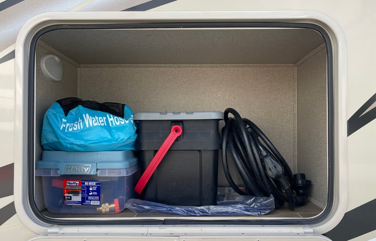 Fresh water hose, water hose attachments, filters, and extension chords