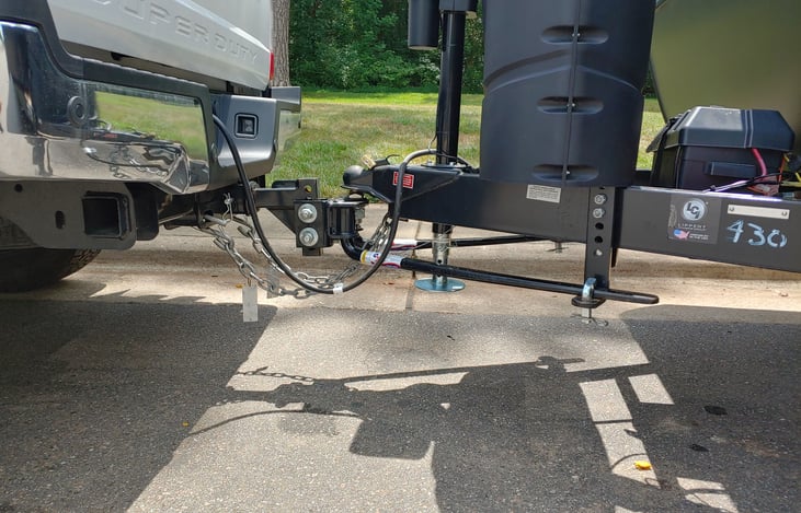 Weight distribution hitch with a 2 5/16" ball, fits in a 2 inch receiver.