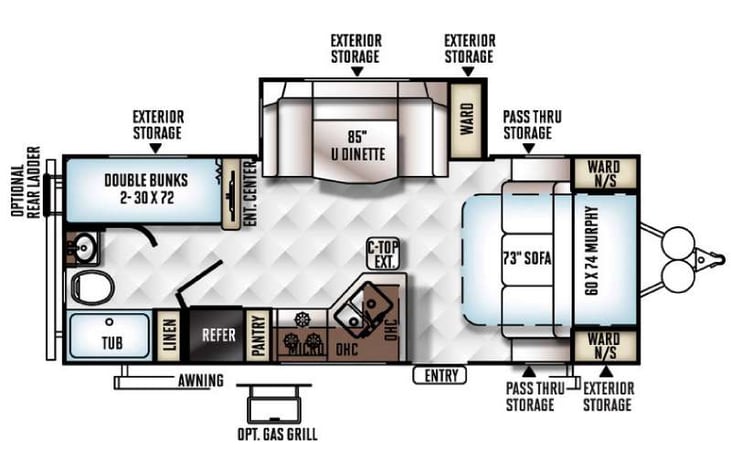Representative floor plan provided by a trusted RVshare partner.
