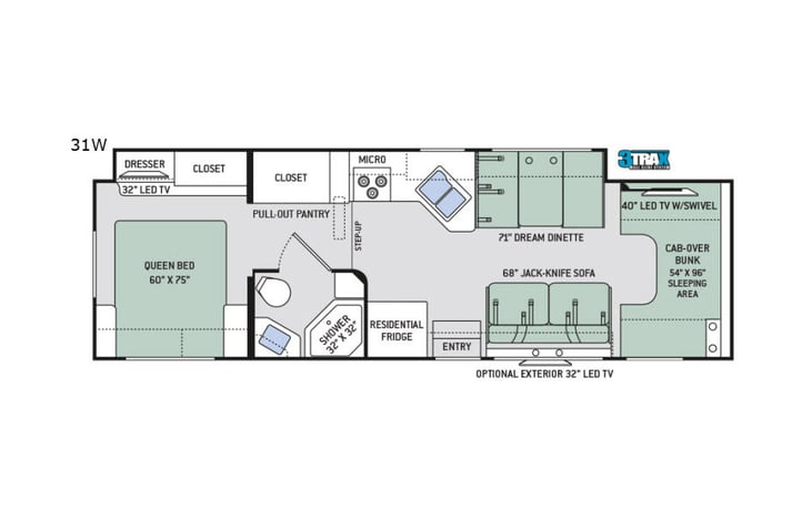 Representative floor plan provided by a trusted RVshare partner.