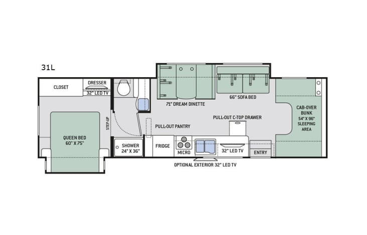 Representative floor plan provided by a trusted RVshare partner.