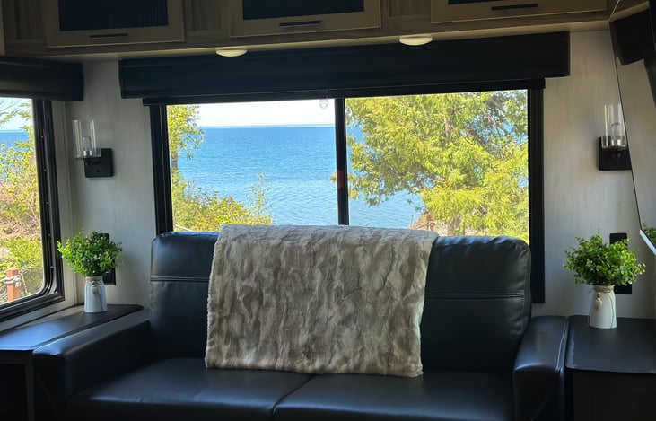 Beautiful blue waters... you can see 20 feet down because of the clarity of Lake Superior!  Top summer temps are around 74 degrees F because of the Cove, clear water, and bedrock.