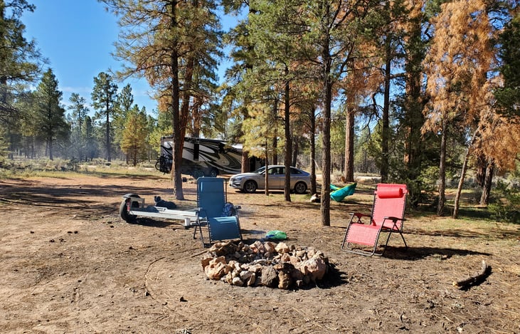 My favorite stealth Boondocking spot in the Kaibab National Forest just south of the south rim of the Grand Canyon on one of the forestry roads. Made that fire ring myself 😁