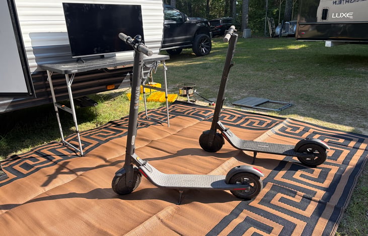 Outside TV and electric scooters comes with rental. Electric scooters does have built in GPS trackers for protection on my equipment.