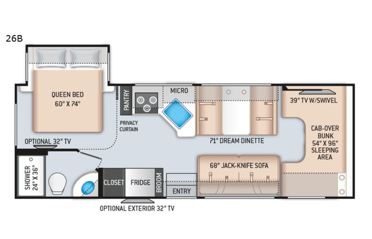 Representative floor plan provided by a trusted RVshare partner.